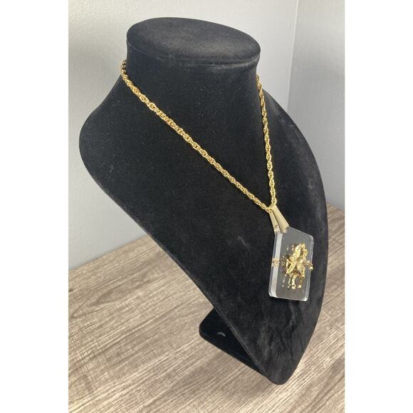 Vtg Sagittarius Zodiac Sign Gold Tone Chunky Pendant Necklace Signed Leonardo - Picture 4 of 9